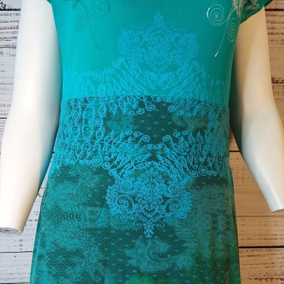 Vintage 90s Dress, Desiqual, Turquoise Floral Print Womans - Picture 4 of 12